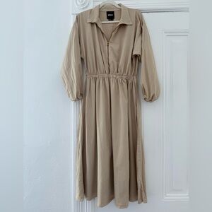 Chic Beige Long Sleeve Women's Dress